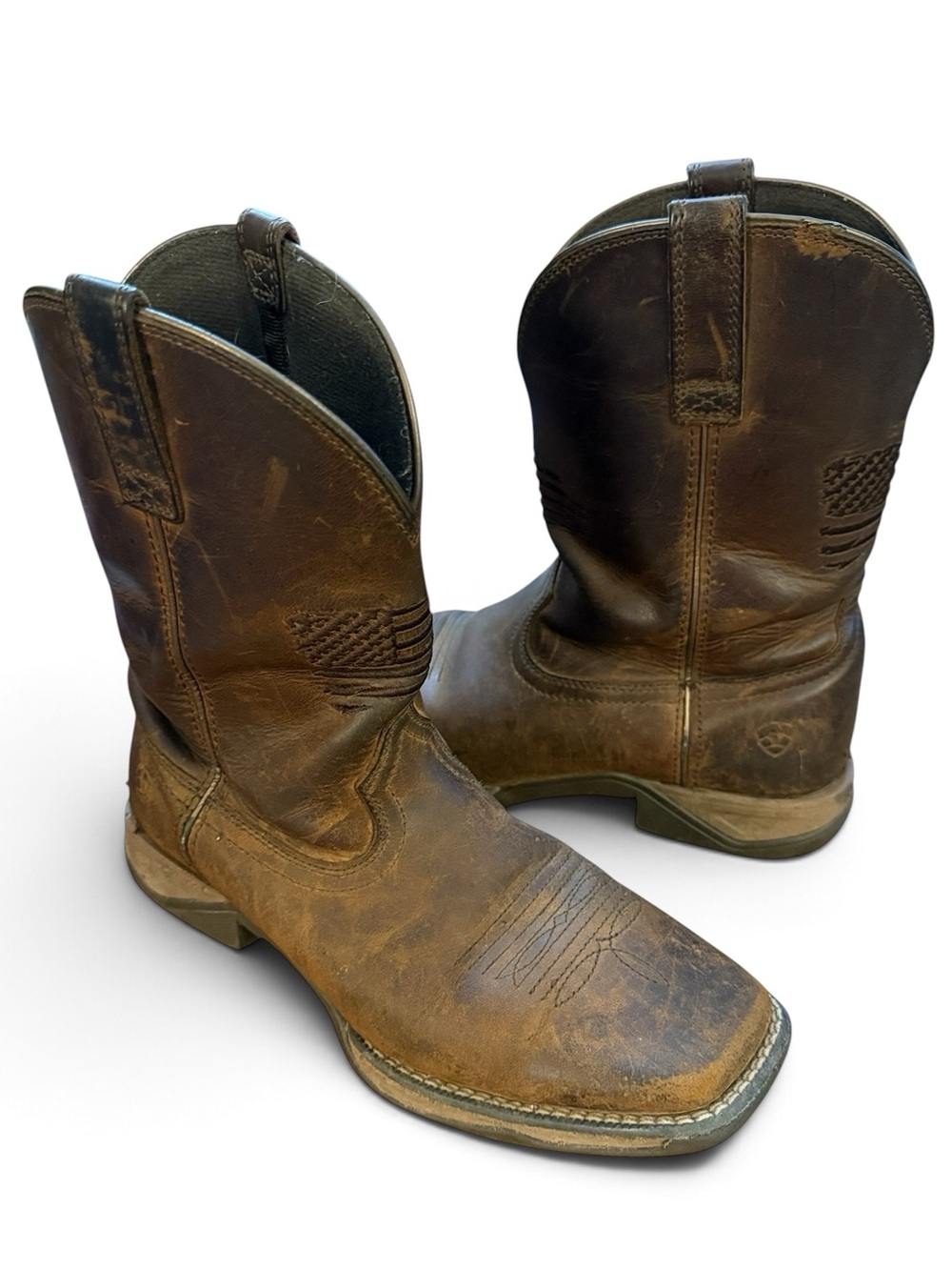 Ariat Anthem Patriot Western Cowboy Boots Brown Leather Youth 4 Embroidered Flag
